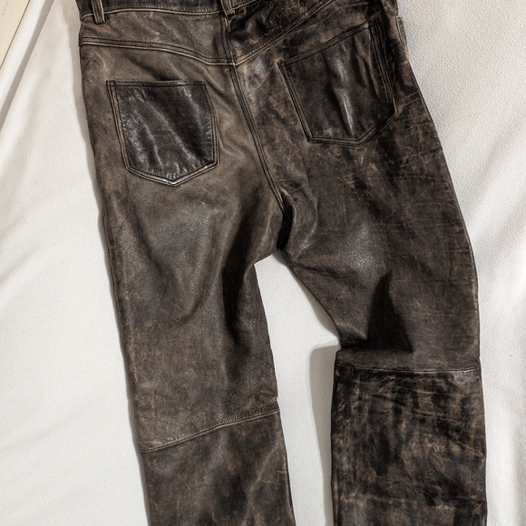 Wilson's Leather Mens Leather Jeans grey / brown sz38/30 circa 2000 - Picture 3 of 7